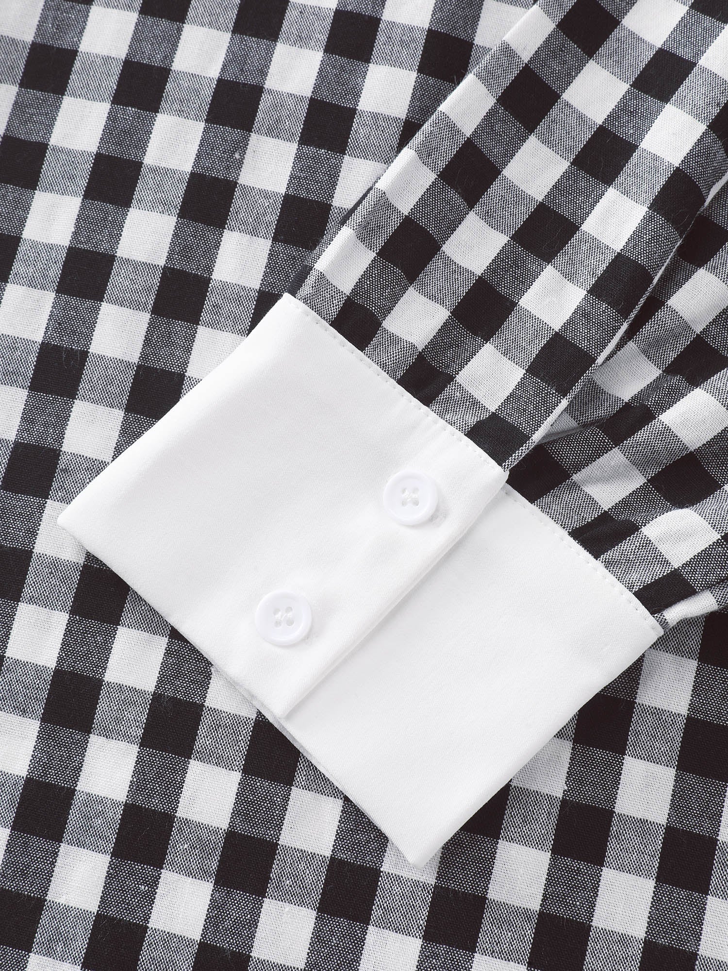 Checkered Pattern Color Contrast Shirt Midi Dress