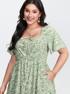 Ditsy Floral Sweetheart Drawstring Pocket Tiered Dress