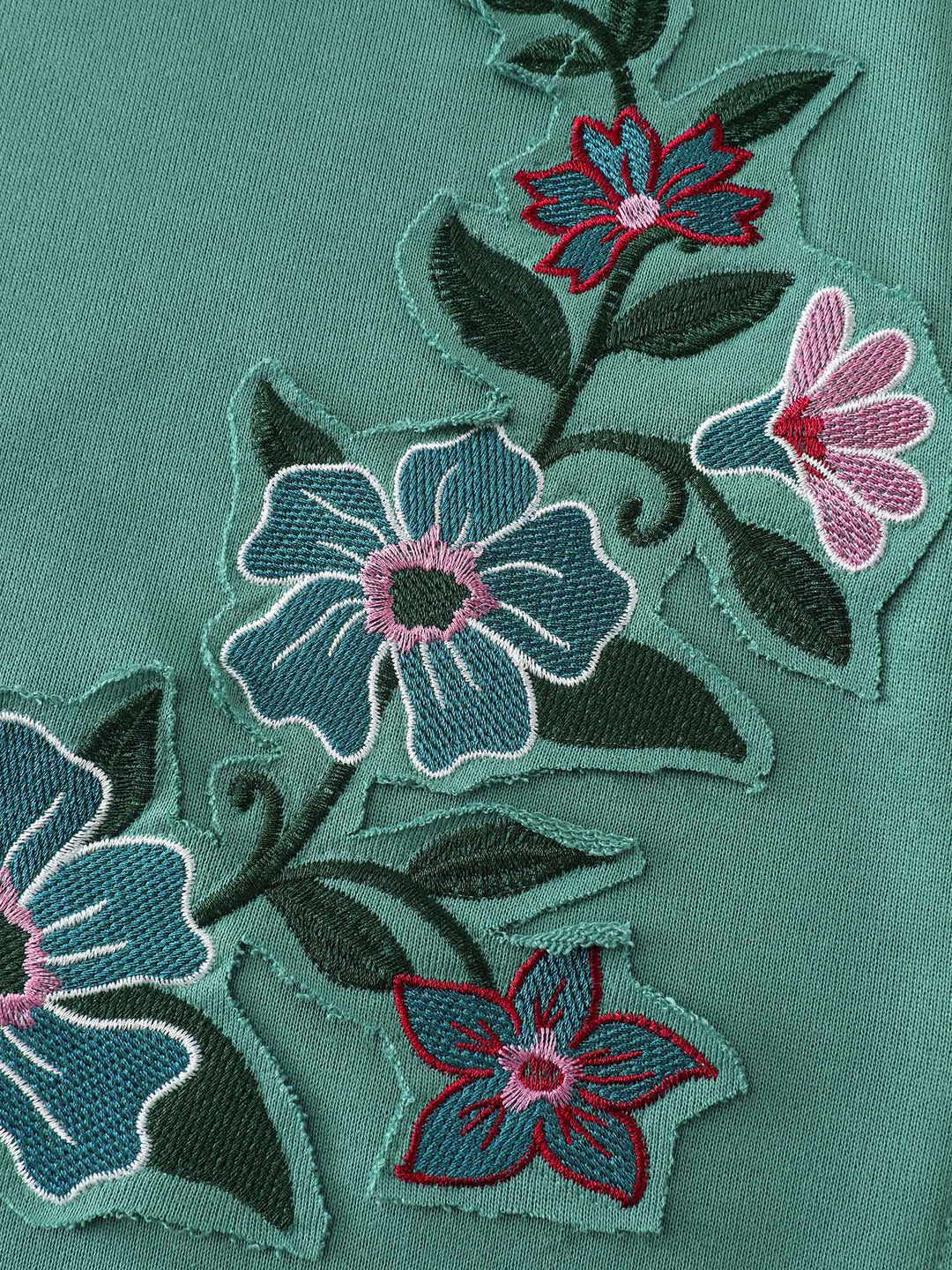 Floral Applique Embroidery Stretchy Sweatshirt
