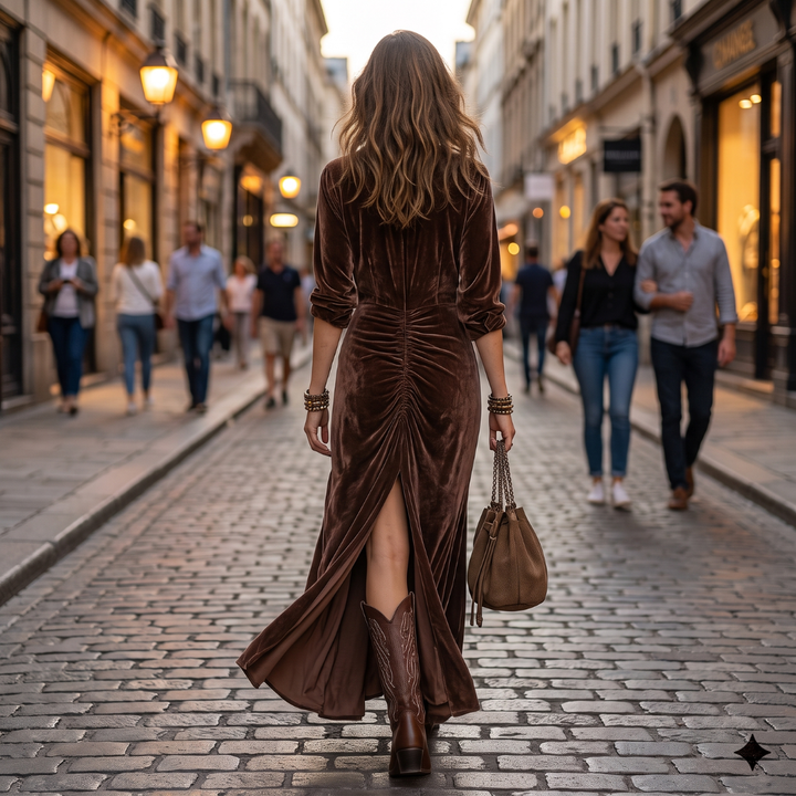 Isabelle | Pleated Velvet Midi Dress