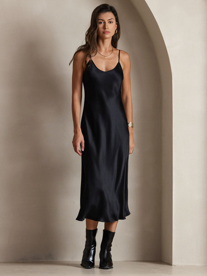 Rachel | Spaghetti Strap Silk Midi Dress