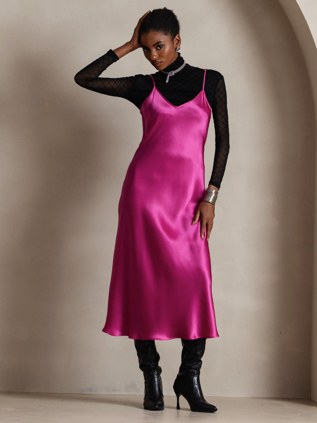 Rachel | Spaghetti Strap Silk Midi Dress