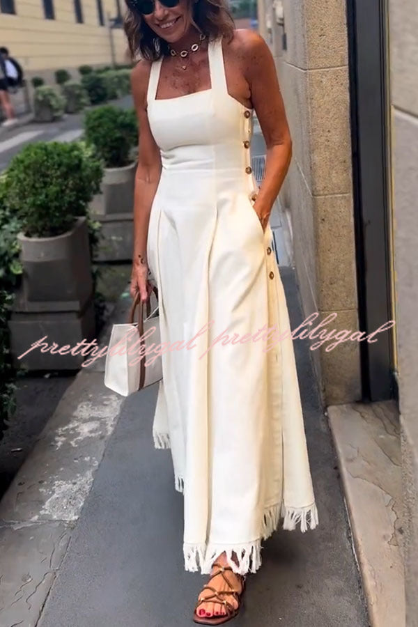 Chantal | Linen Blend Square Neck Midi Dress