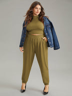 Crossover Plain Texture High Rise Pants