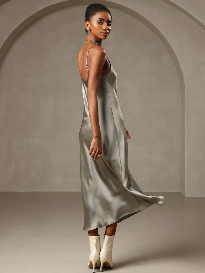 Rachel | Spaghetti Strap Silk Midi Dress