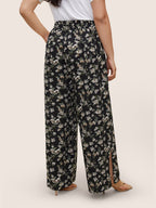 Ditsy Floral Ties Split Hem Wide Leg Pants