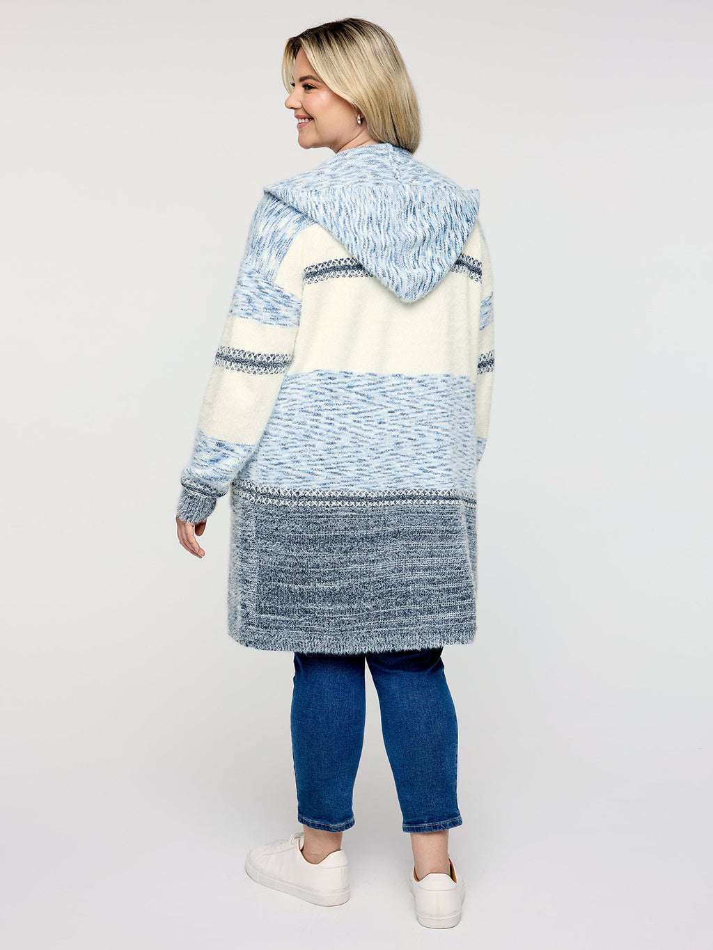 Colorblock Hooded Textured Knit Cardigan