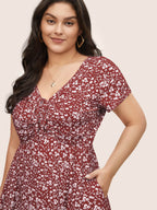 Ditsy Floral Elastic Waist Knot Drawstring Dress