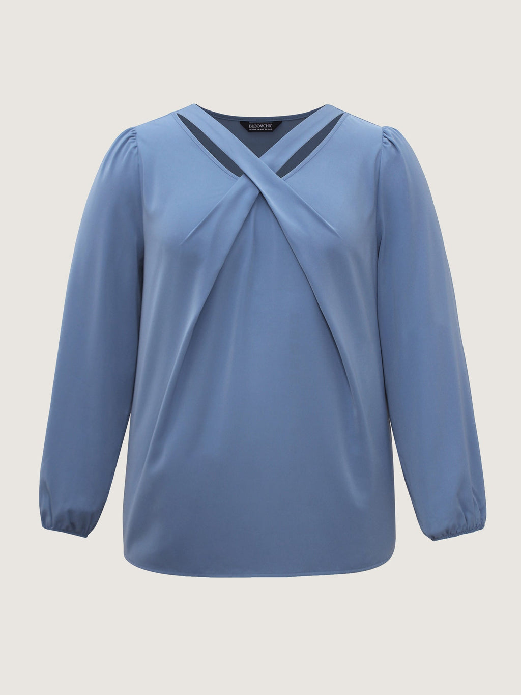 Criss Cross Neckline Puff Sleeve Gathered Blouse
