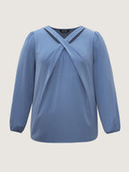 Criss Cross Neckline Puff Sleeve Gathered Blouse