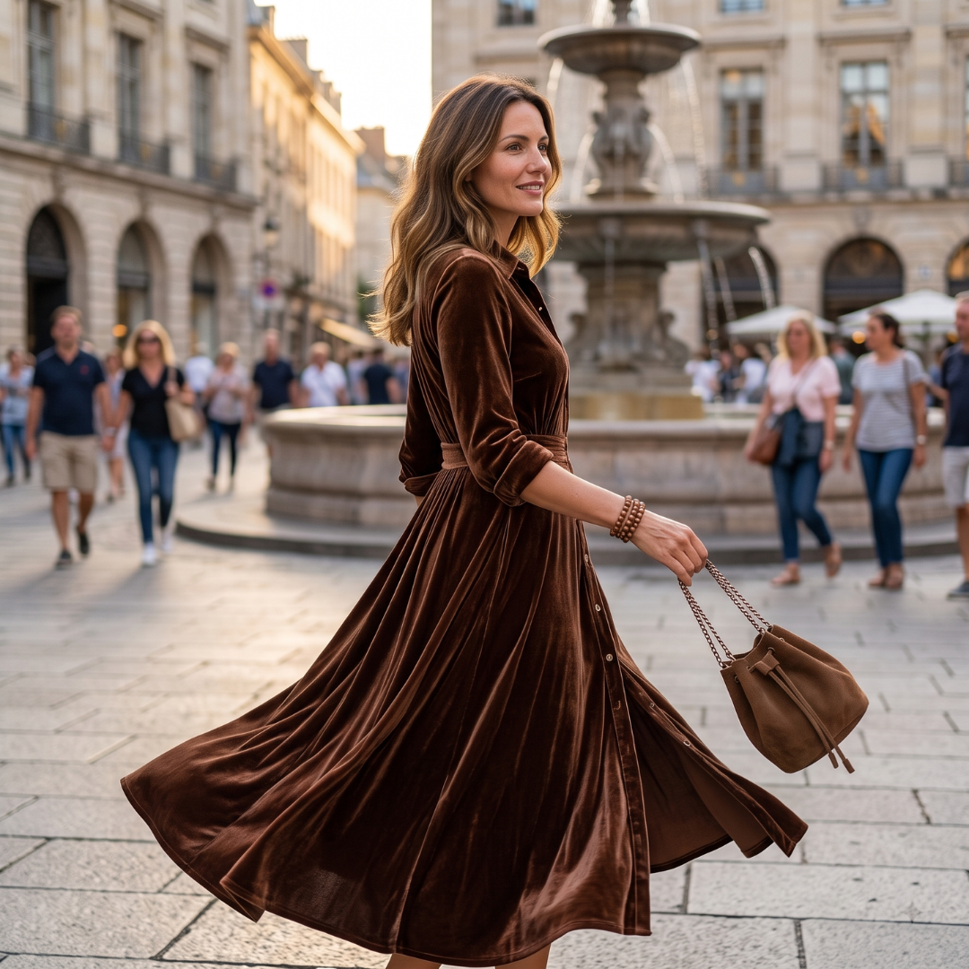Isabelle | Pleated Velvet Midi Dress