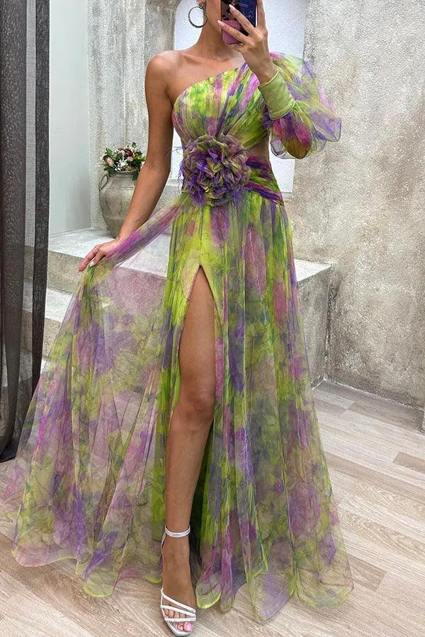 Gabrielle | Floral Tulle One-Shoulder Maxi