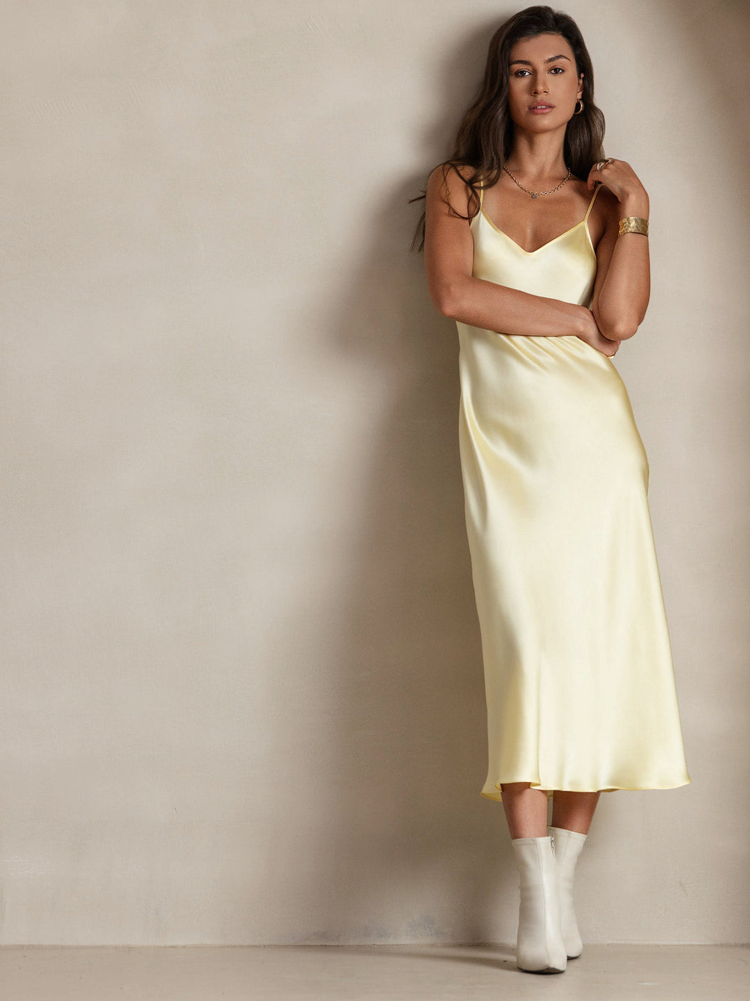 Rachel | Spaghetti Strap Silk Midi Dress