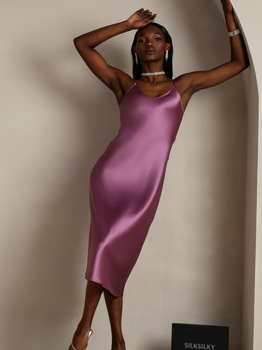 Rachel | Spaghetti Strap Silk Midi Dress