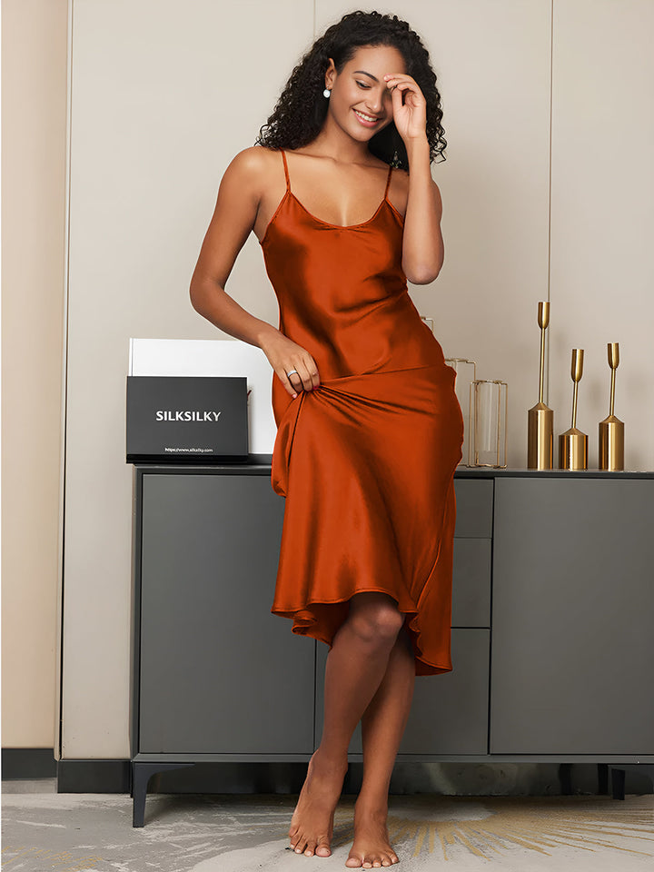 Rachel | Spaghetti Strap Silk Midi Dress