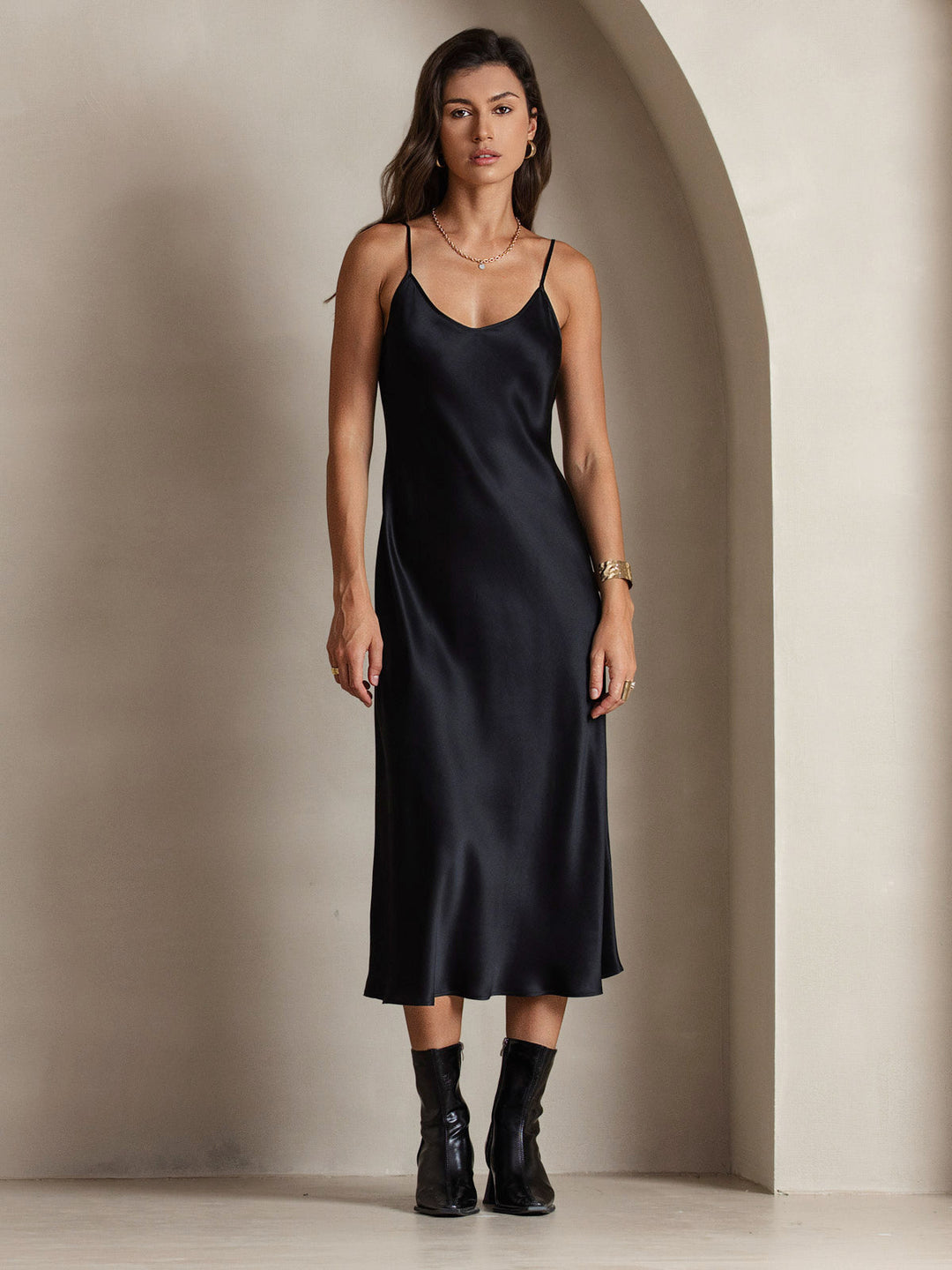 Rachel | Spaghetti Strap Silk Midi Dress