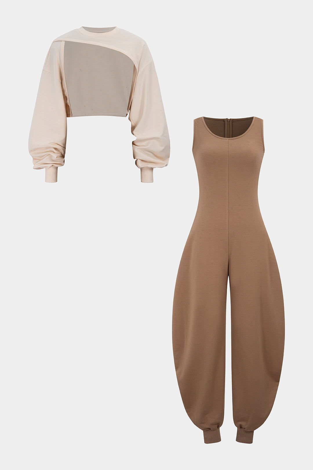 Amanda | Solid Long-Sleeve Top Jumpsuit Set