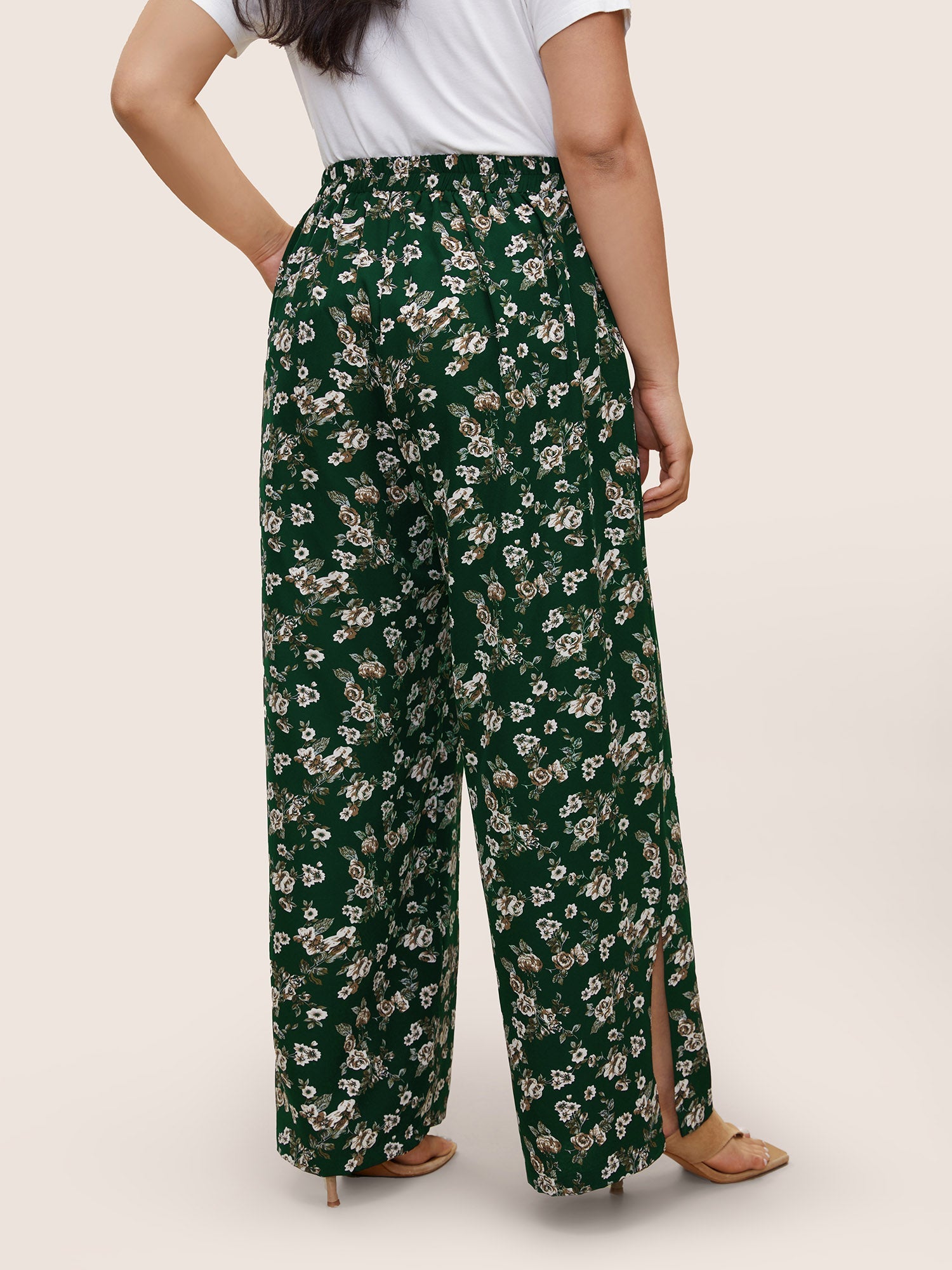 Ditsy Floral Ties Split Hem Wide Leg Pants