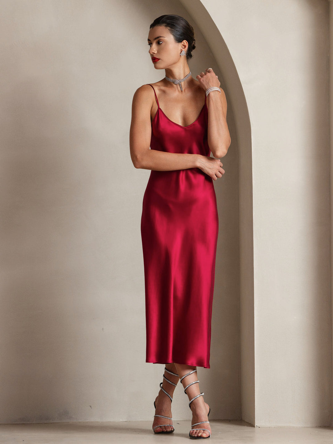Rachel | Spaghetti Strap Silk Midi Dress