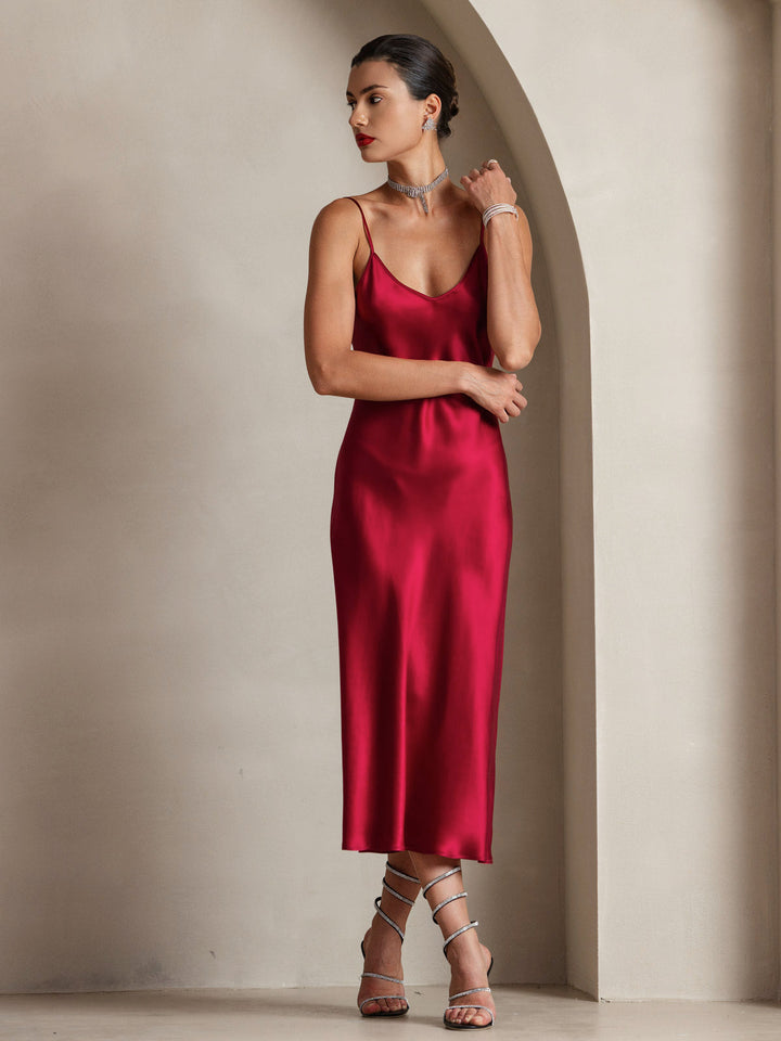 Rachel | Spaghetti Strap Silk Midi Dress