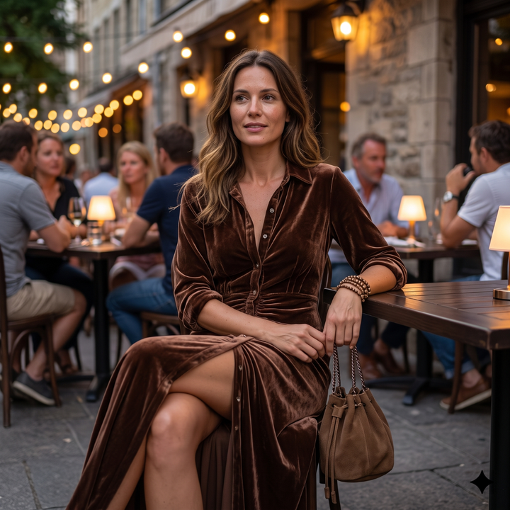 Isabelle | Pleated Velvet Midi Dress