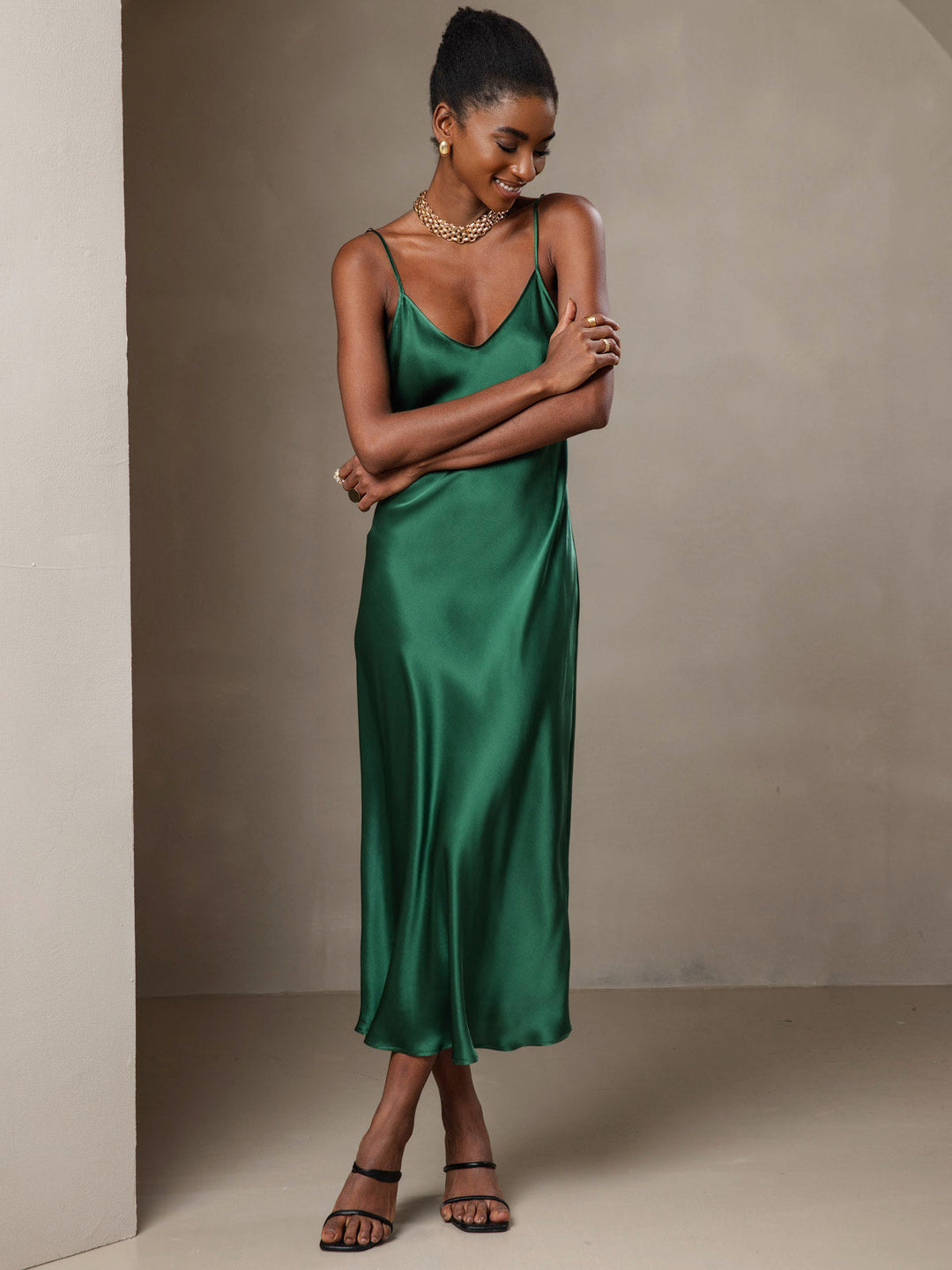Rachel | Spaghetti Strap Silk Midi Dress