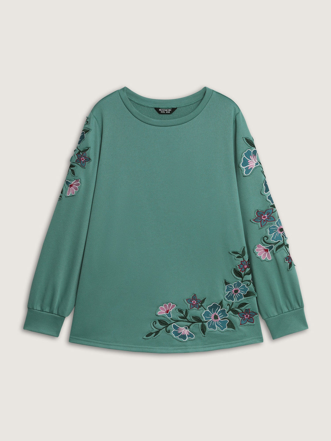 Floral Applique Embroidery Stretchy Sweatshirt