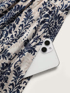 Damask Print Tie Knot Puff Sleeve Dress