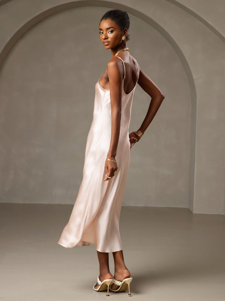 Rachel | Spaghetti Strap Silk Midi Dress