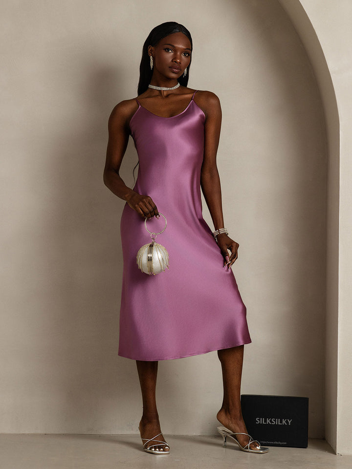 Rachel | Spaghetti Strap Silk Midi Dress