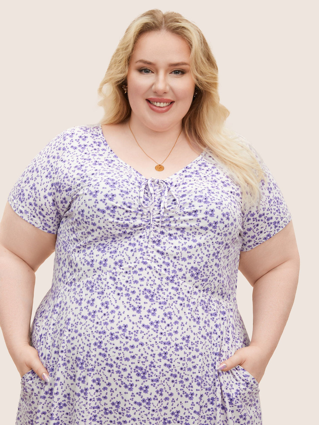 Ditsy Floral Elastic Waist Knot Drawstring Dress