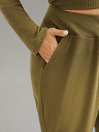 Crossover Plain Texture High Rise Pants