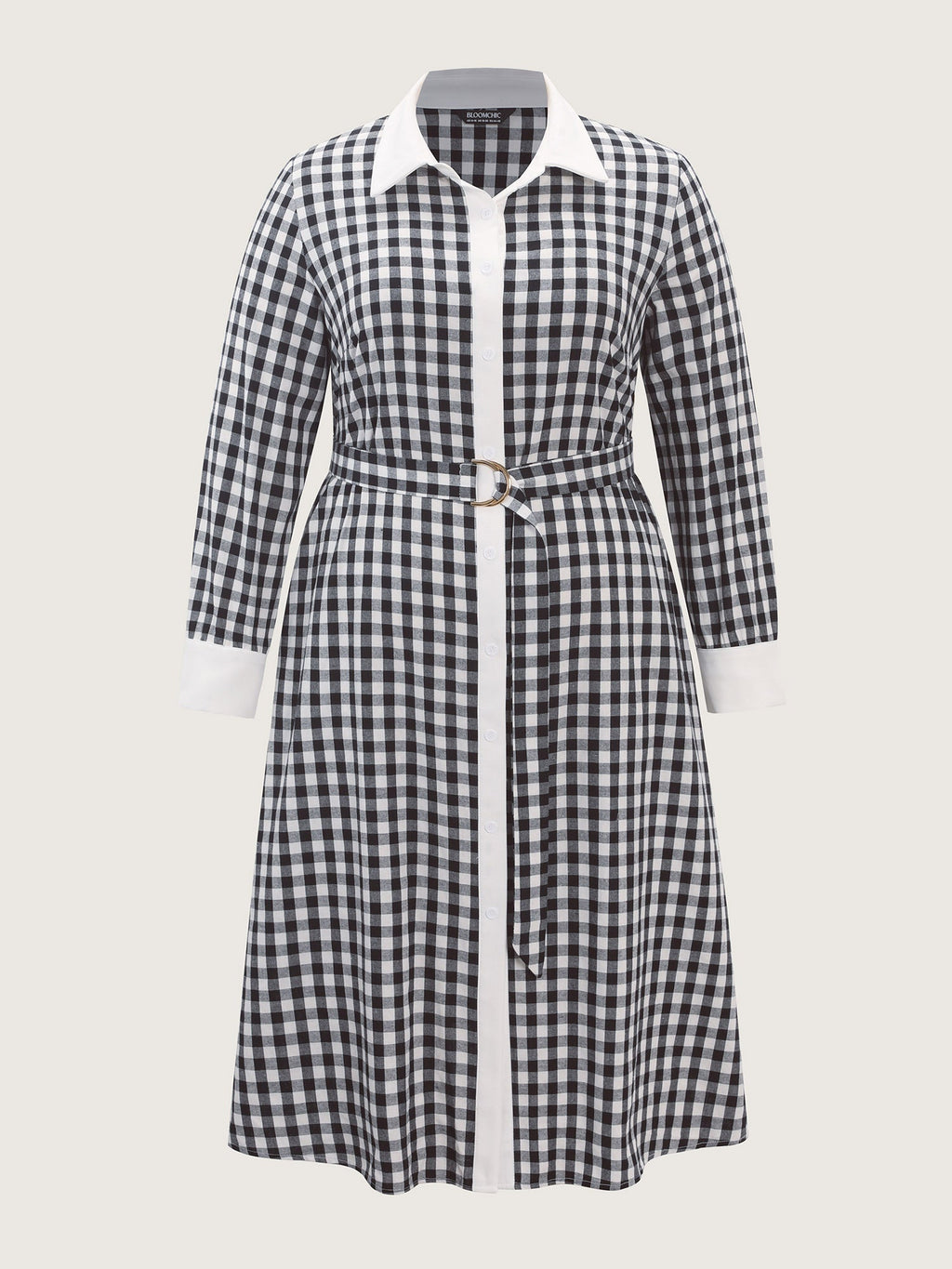 Checkered Pattern Color Contrast Shirt Midi Dress