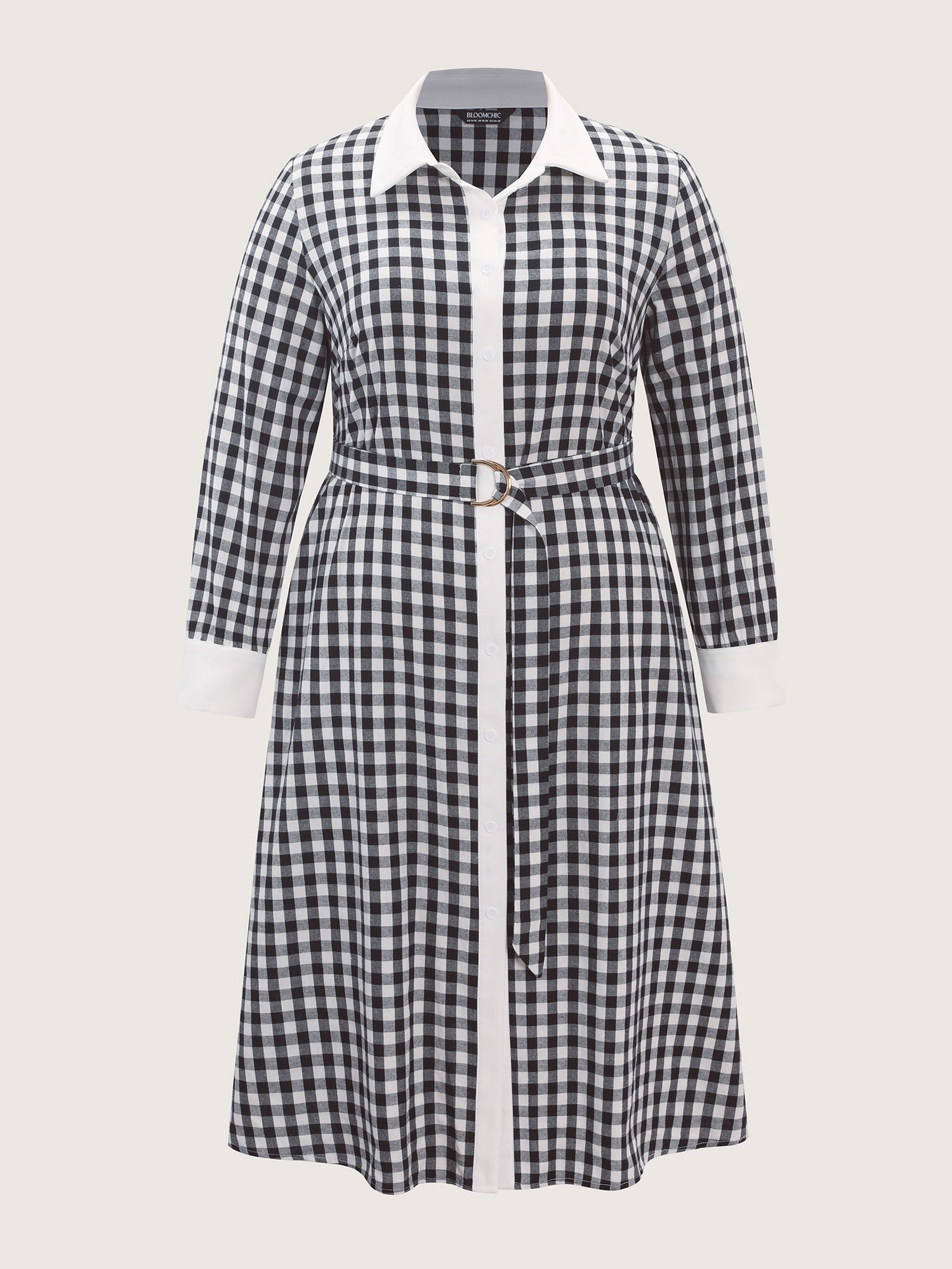 Checkered Pattern Color Contrast Shirt Midi Dress