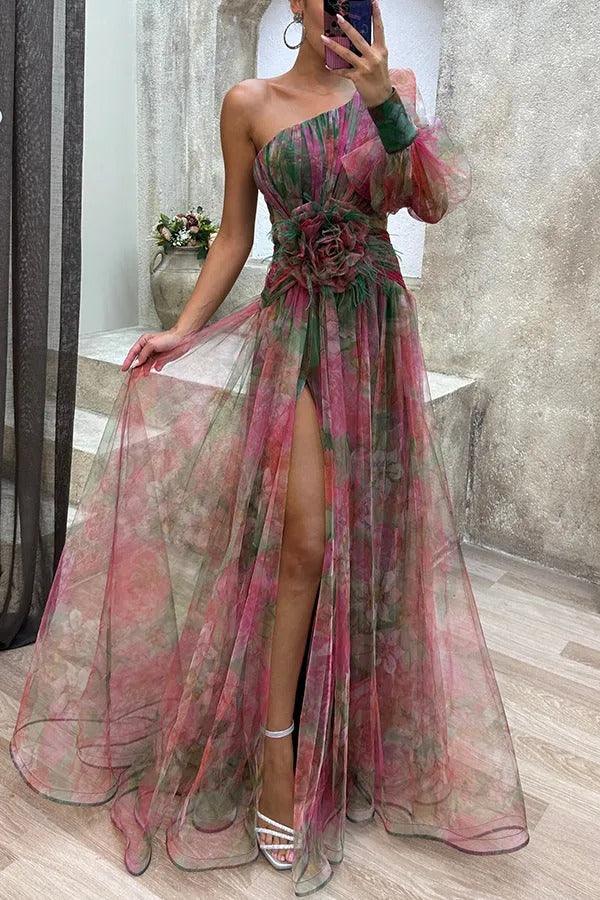 Gabrielle | Floral Tulle One-Shoulder Maxi