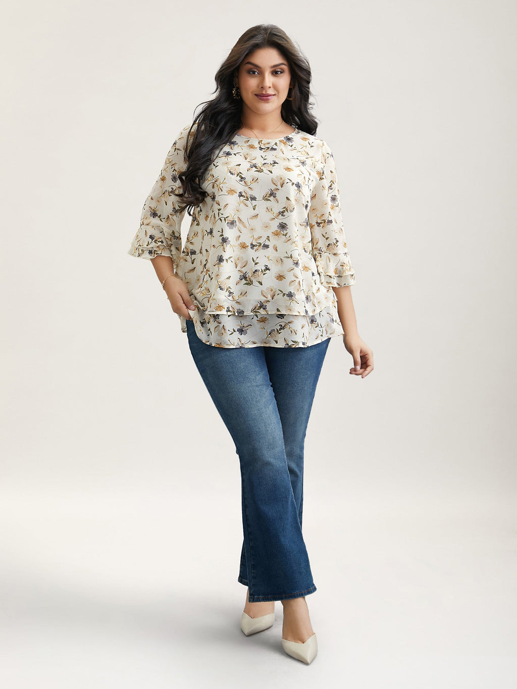 Chiffon Floral Print Layered Blouse