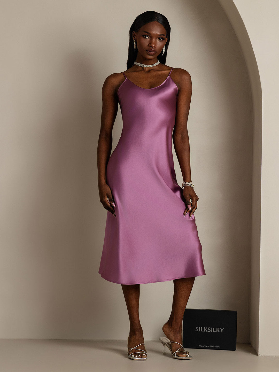 Rachel | Spaghetti Strap Silk Midi Dress