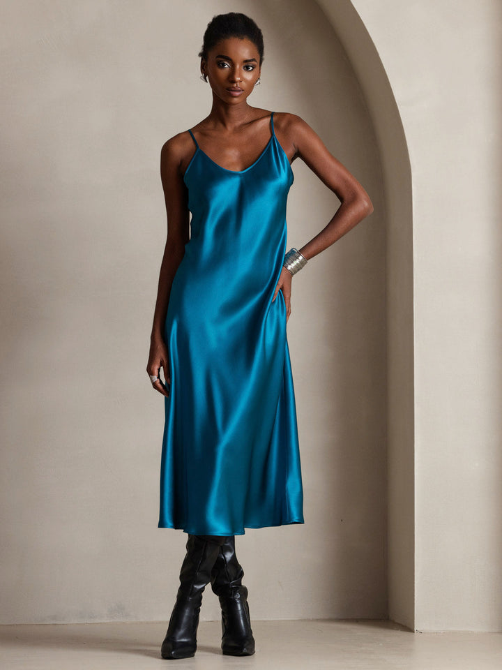 Rachel | Spaghetti Strap Silk Midi Dress