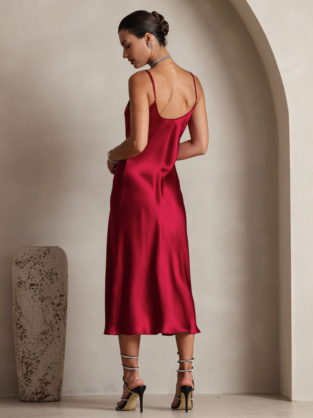 Rachel | Spaghetti Strap Silk Midi Dress