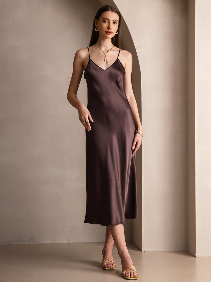 Rachel | Spaghetti Strap Silk Midi Dress