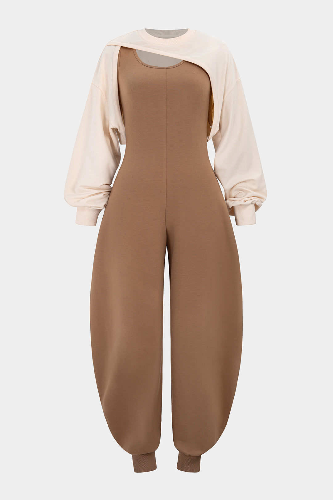 Amanda | Solid Long-Sleeve Top Jumpsuit Set