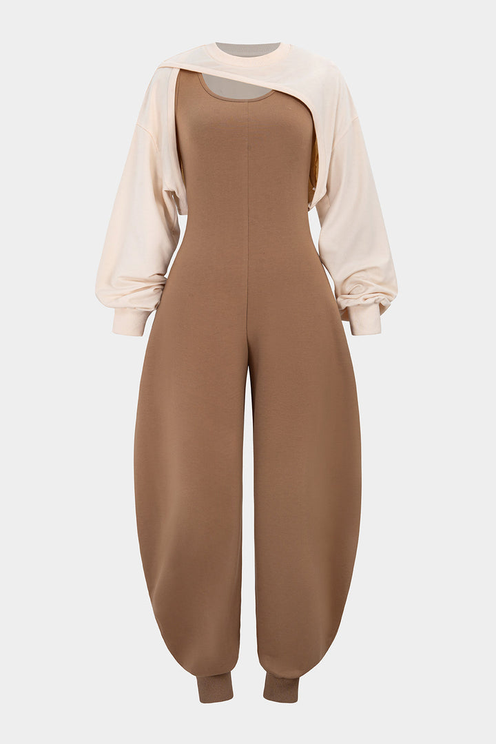 Amanda | Solid Long-Sleeve Top Jumpsuit Set
