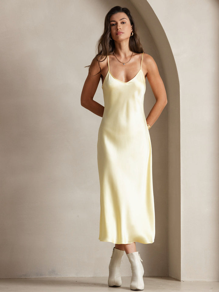 Rachel | Spaghetti Strap Silk Midi Dress