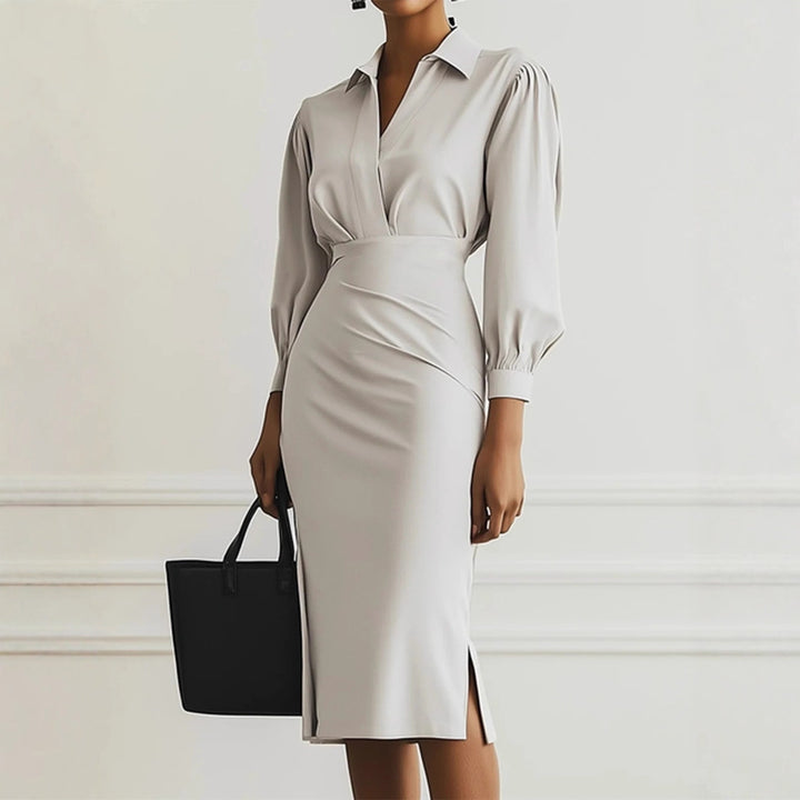 Ashley | Solid Ruched Long Sleeve Midi Dress
