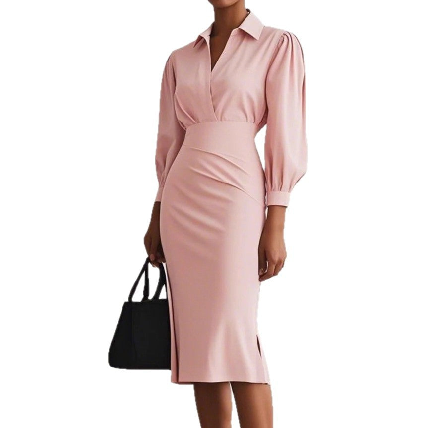 Ashley | Solid Ruched Long Sleeve Midi Dress