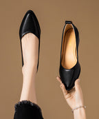 Beautiful Chunky Heel Beige Cowhide Leather Pointed Toe