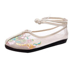 Beige Tulle Embroideried Oriental Flat Shoes