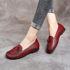 Black Floral Cowhide Leather Loafer Shoes  Loafer Shoes