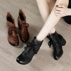 Black zippered Cowhide Leather Boots Lace Up Boots