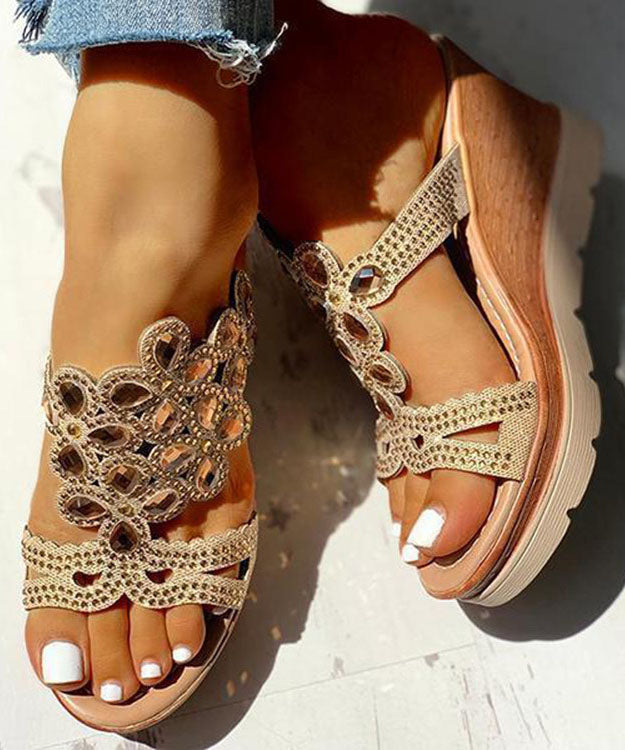 Blue Gemstone High Wedge Heels Faux Leather 2025 Peep Toe Slide Sandals